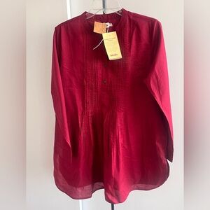 NWT Fabindia 100% Cotton Top Blouse Kurta Tunic Burgundy Maroon Pintucked Large